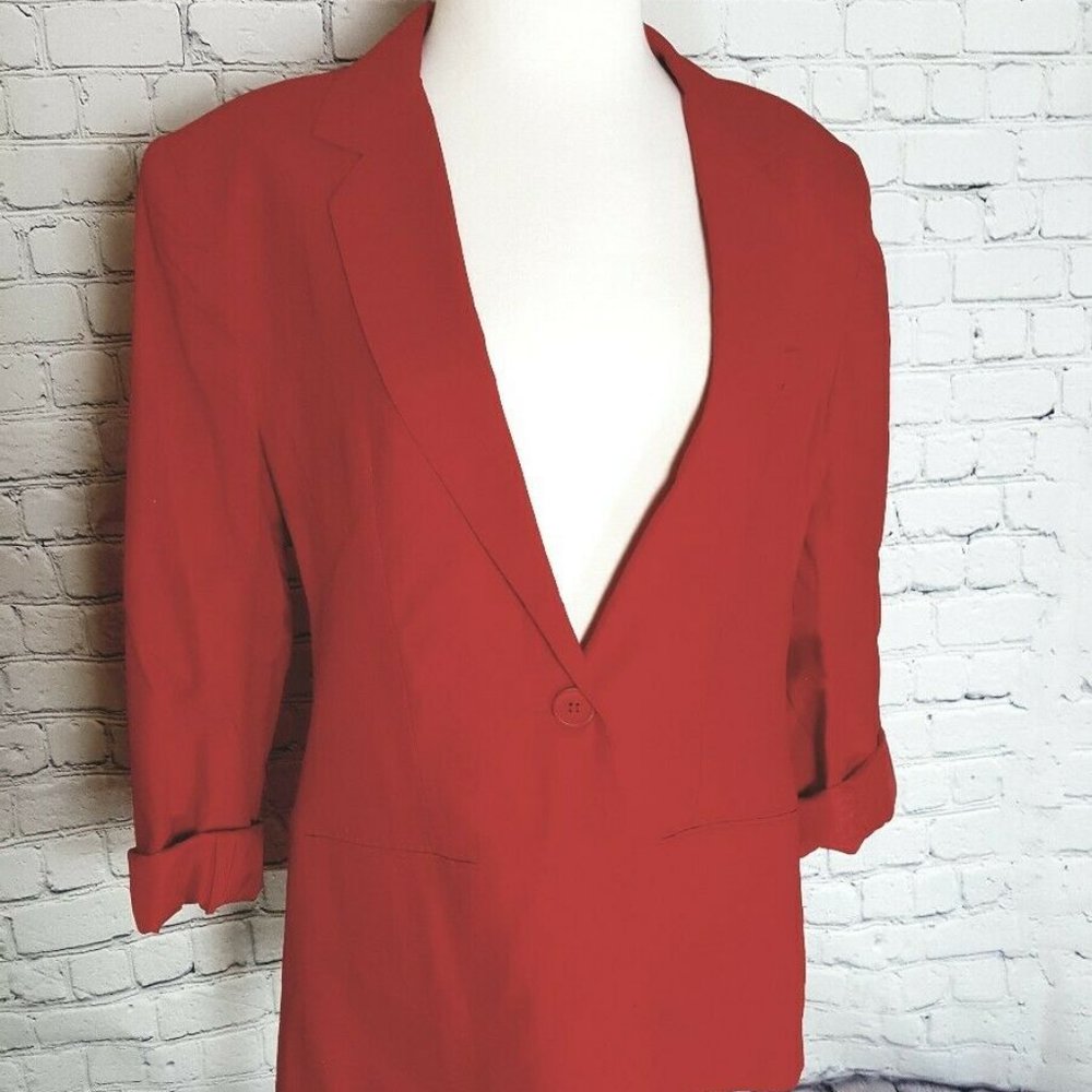 90s Vintage Adolfo Women's Red Wool Blazer Size 8